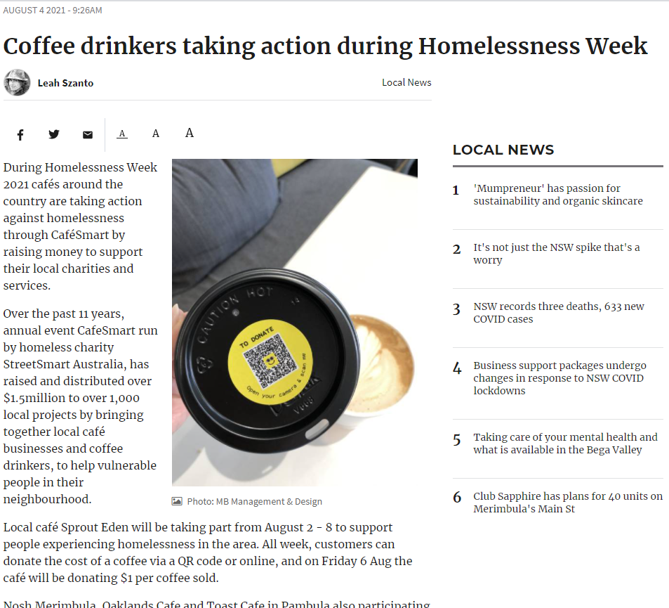 Coffee drinkers taking action during Homelessness Week