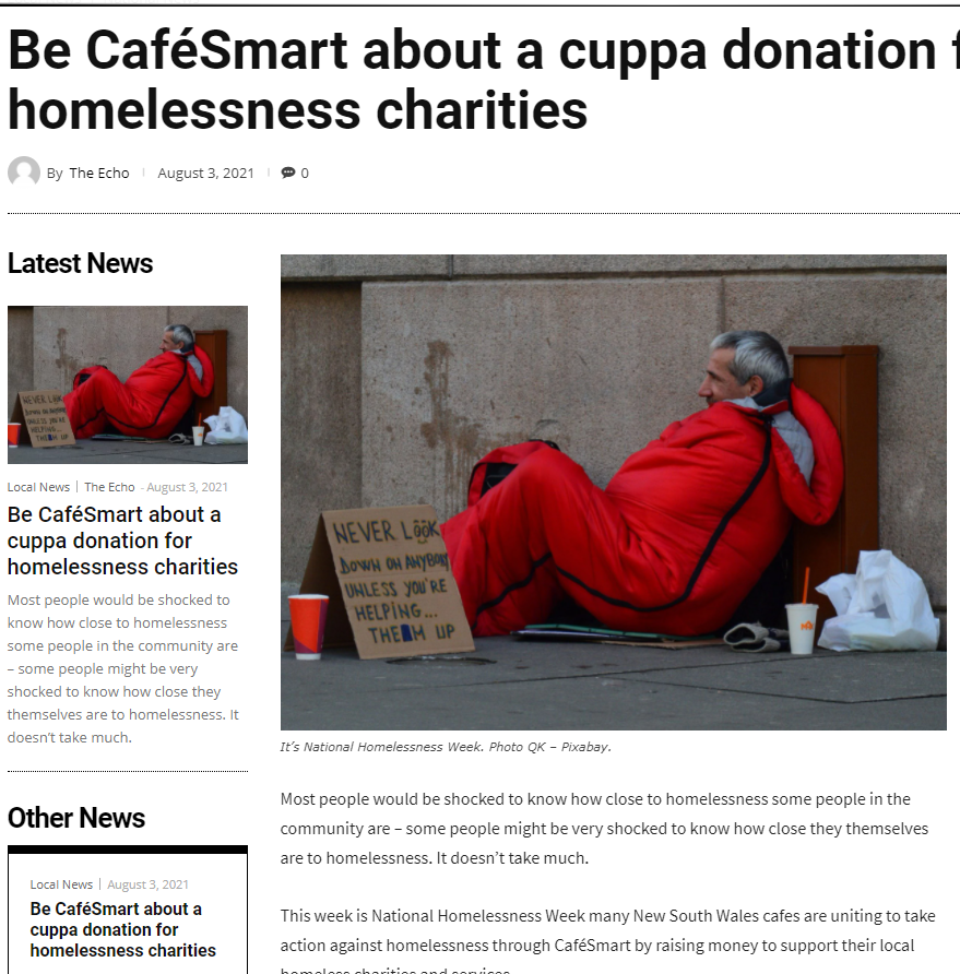 Be CaféSmart about a cuppa donation for homelessness charities